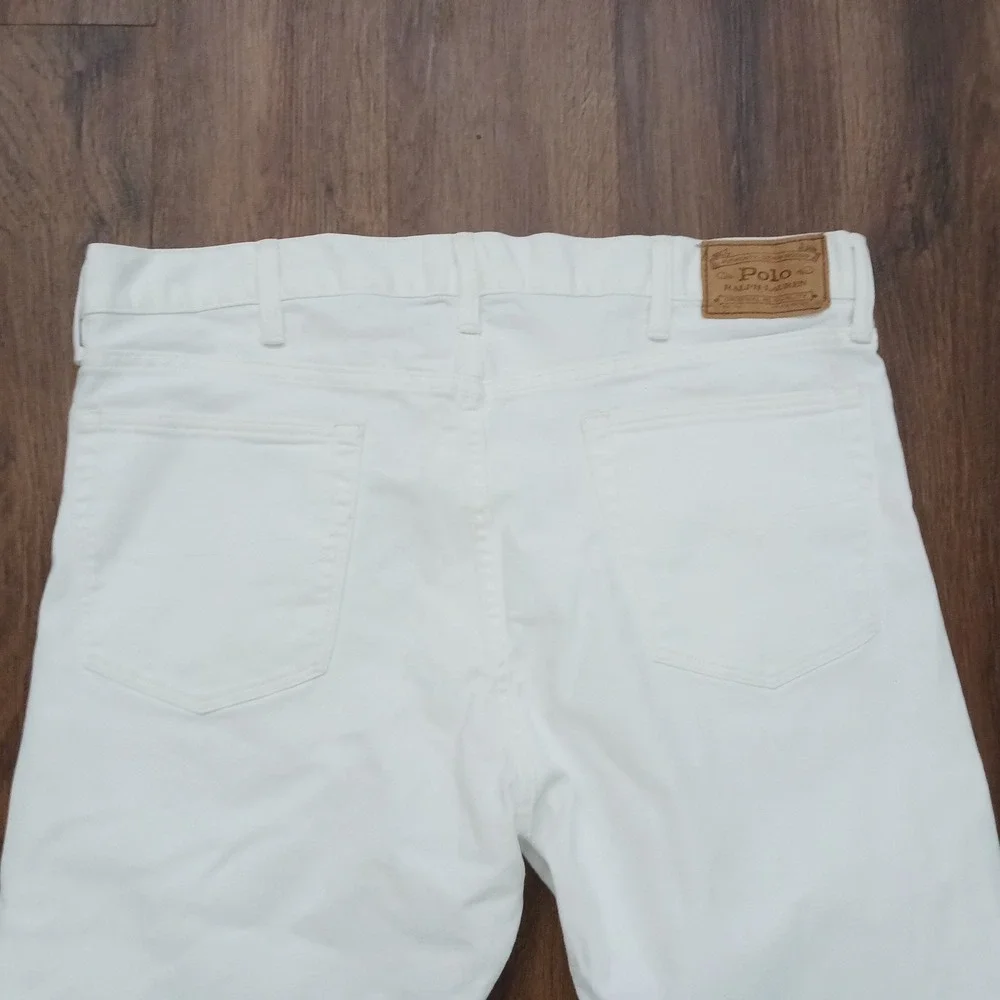 Polo Ralph Lauren Mens White Denim Jeans 38x30 Slim Straight Button Fly Stretch